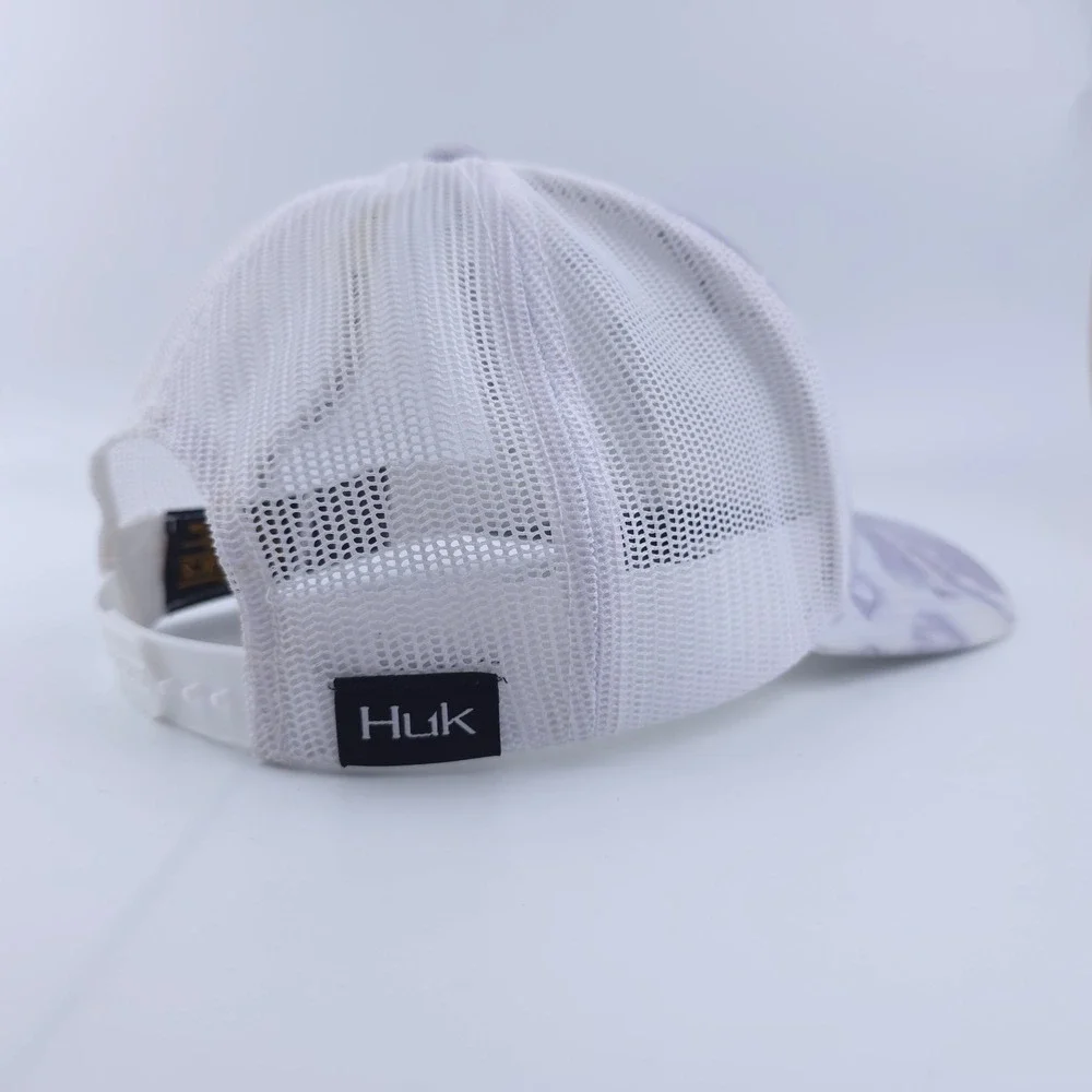 Huk Trucker Hat Mens OSFA Purple White Fracture Camo‎ Mesh Snapback Fishing Cap